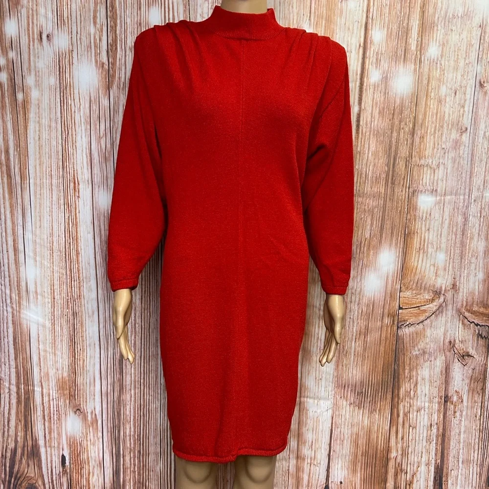 St John for Saks Fifth Avenue Vintage 80’s‎ Red Mock Neck Sweater Dress